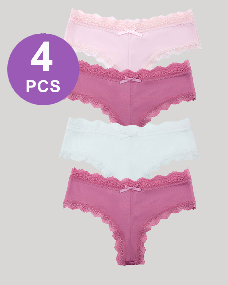 Hipster lace-trim seamless panty set with light pink, pink, white, and rose briefs