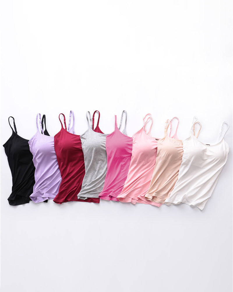 Built-in bra spaghetti strap tank top, assorted colors (8-pack)