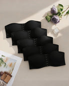 Strapless bandeau bra set, black multi-row hook-front crop top