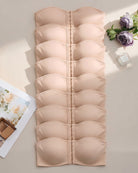 Strapless bandeau bra, light beige multi-row hook-front crop top