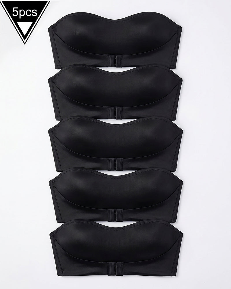 Black strapless bandeau top set, 5 pack with hook-and-buckle closure