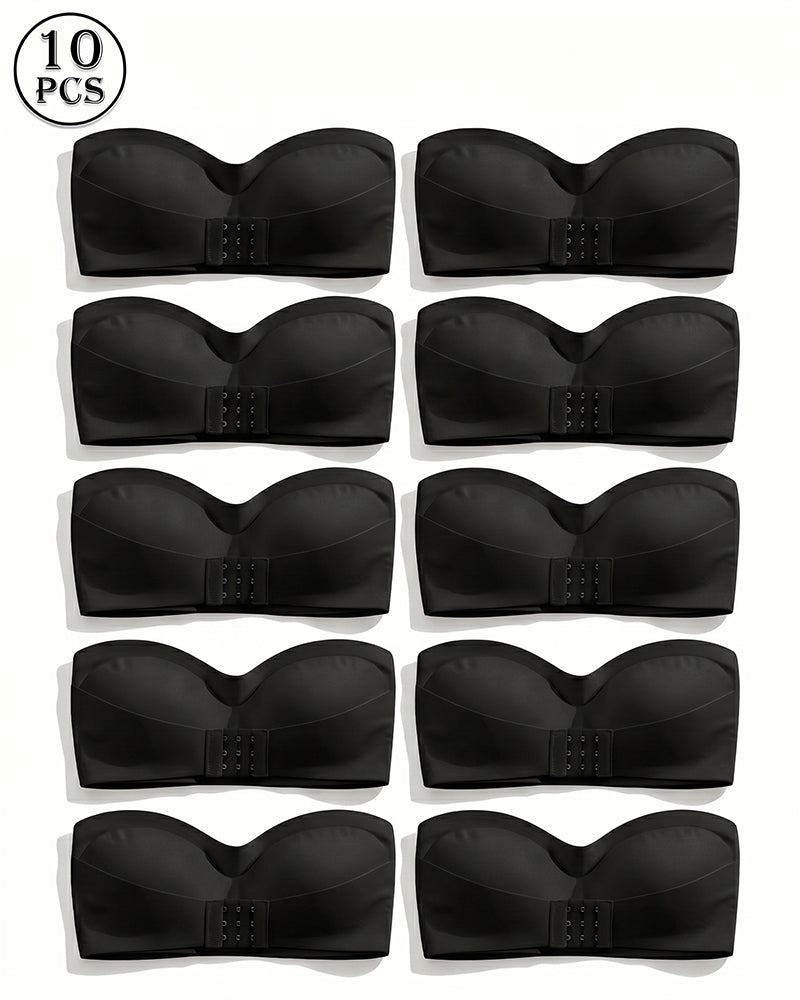Black strapless bandeau top set, 10 pack with hook-and-buckle closure