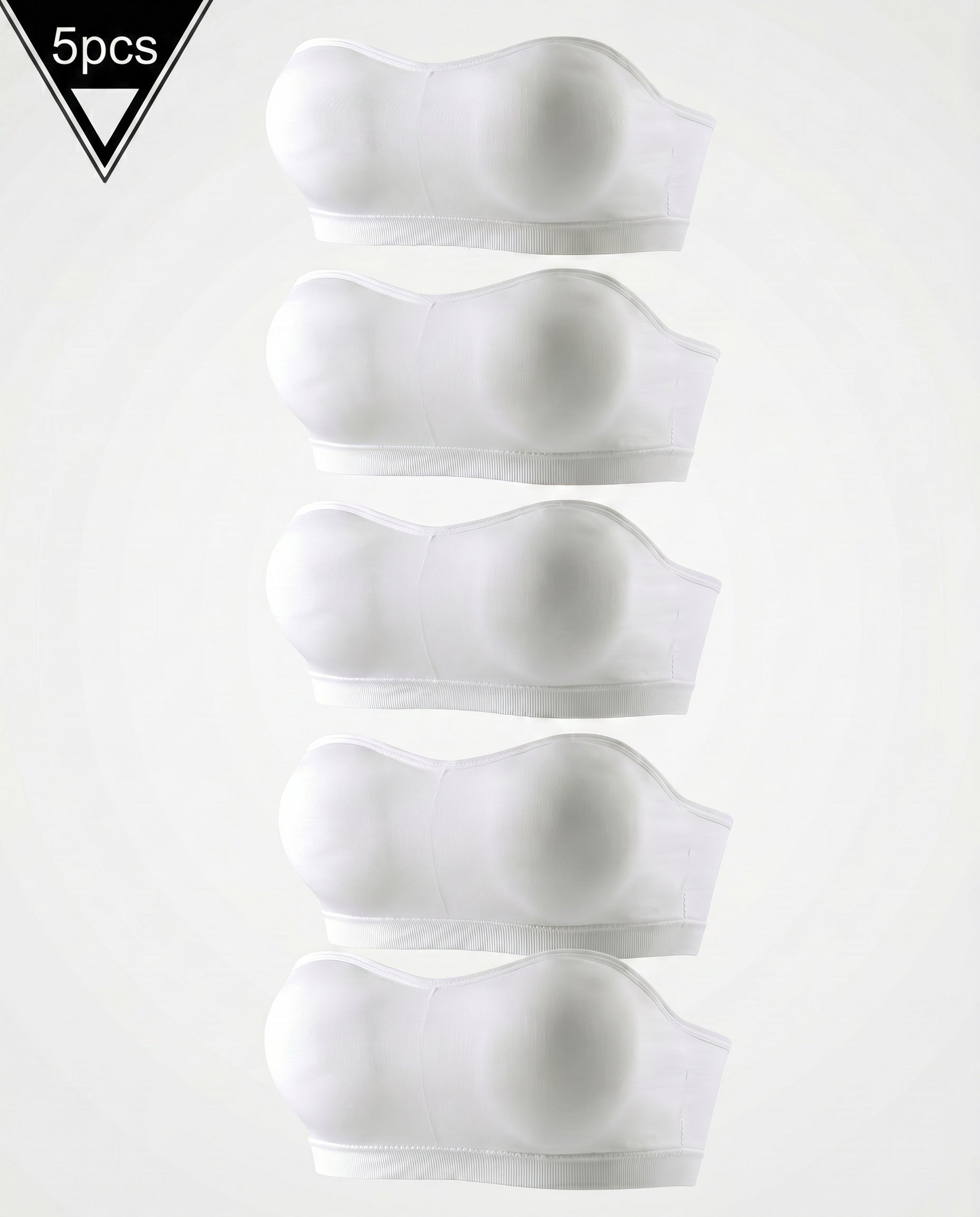 White seamless padded strapless bandeau bra set of 5