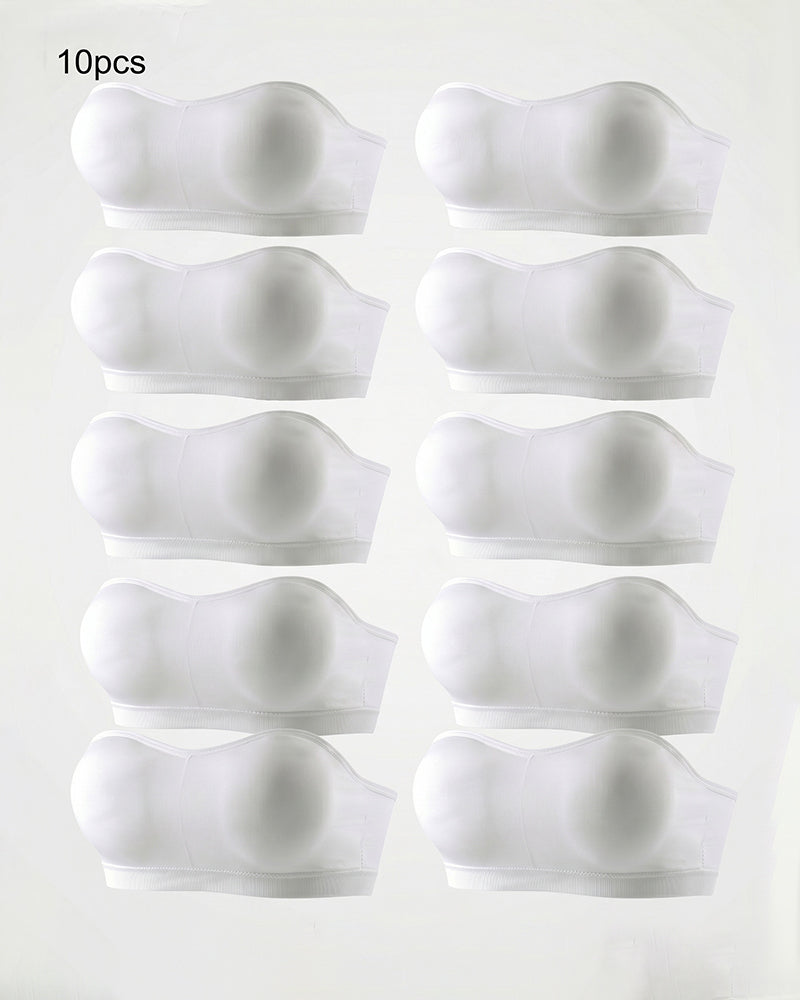 White seamless padded strapless bandeau bra set of 10