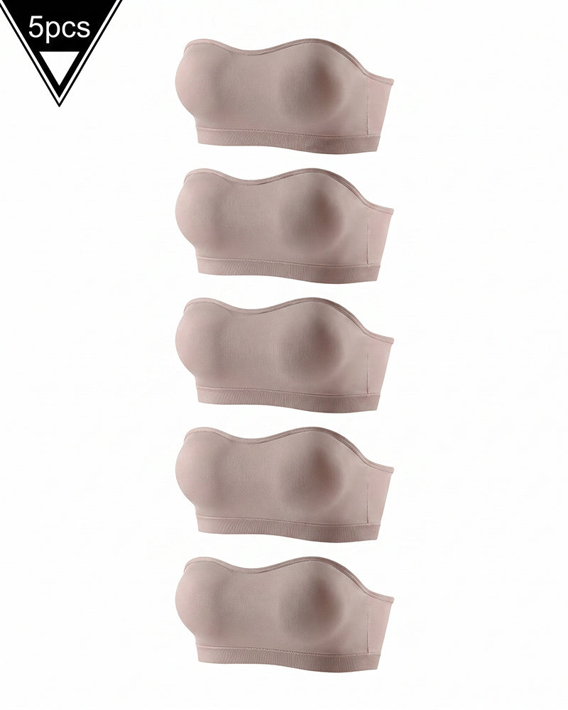 Skin-tone seamless padded strapless bandeau bra set of 5