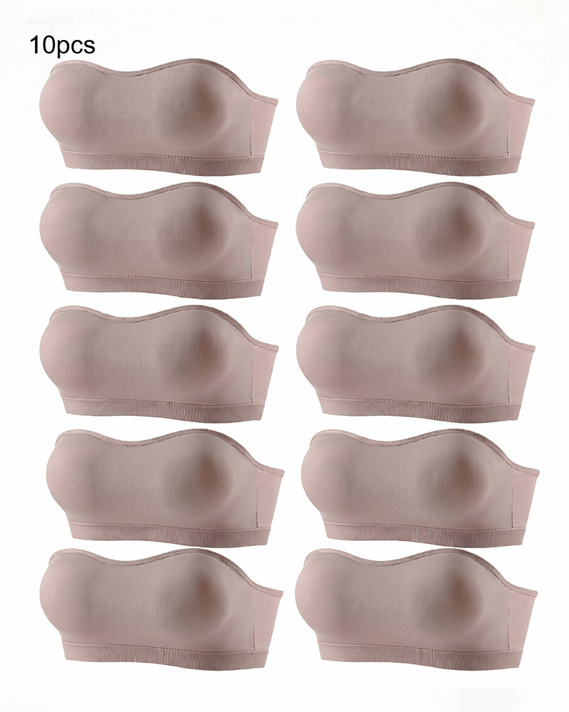 Skin-tone seamless padded strapless bandeau bra set of 10