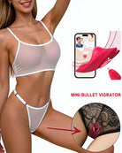White mesh camisole bra and thong set with mini bullet vibrator inset