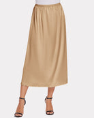 Champagne satin half slip lace long underskirt with elastic waistband and lace-trim hem