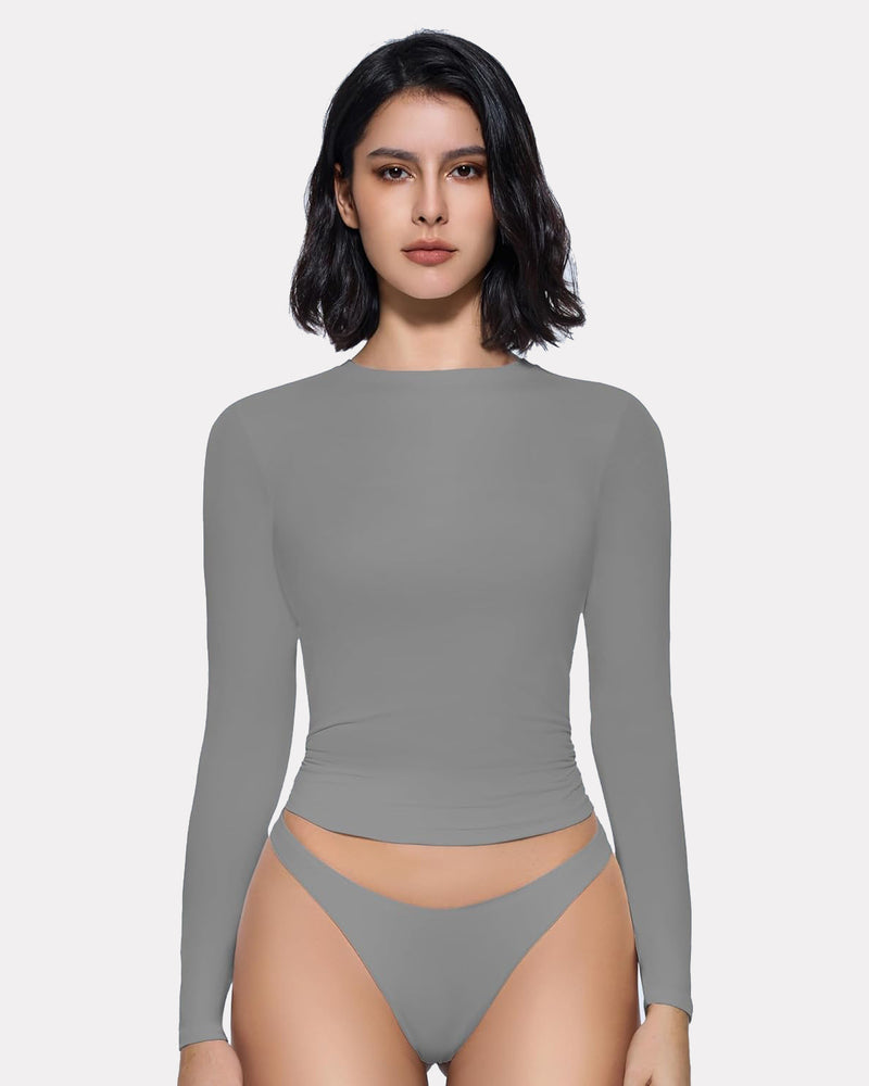 Double-lined fitted long-sleeve top with matching underwear, dark gray