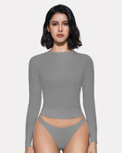 Double-lined fitted long-sleeve top with matching underwear, dark gray