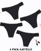 4-pack black contrast lace cut-out side panties with scalloped lace edges