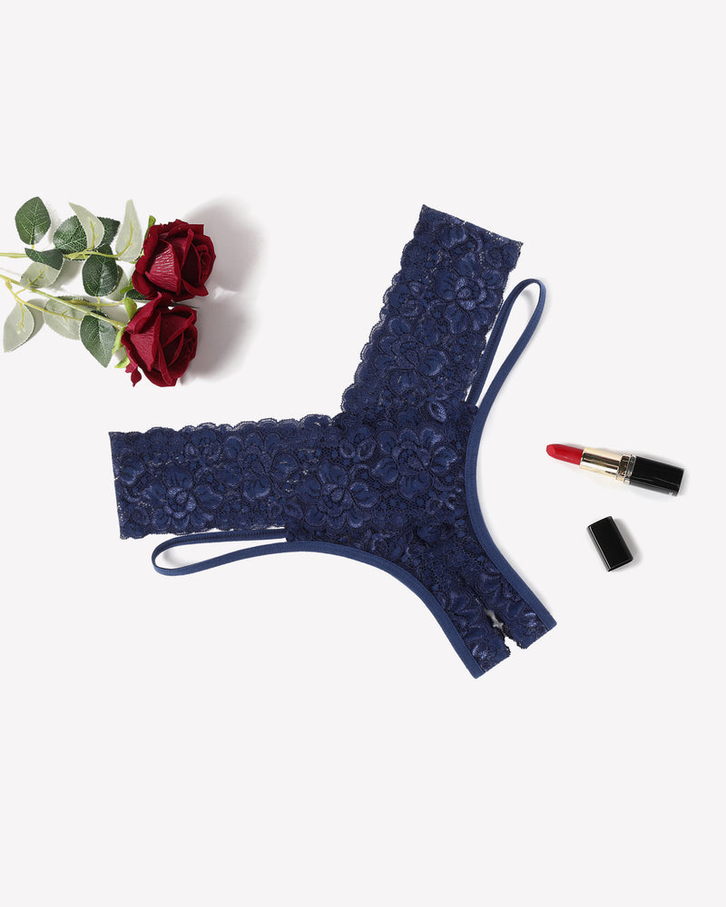 Deep blue lace V-shape cheeky panties