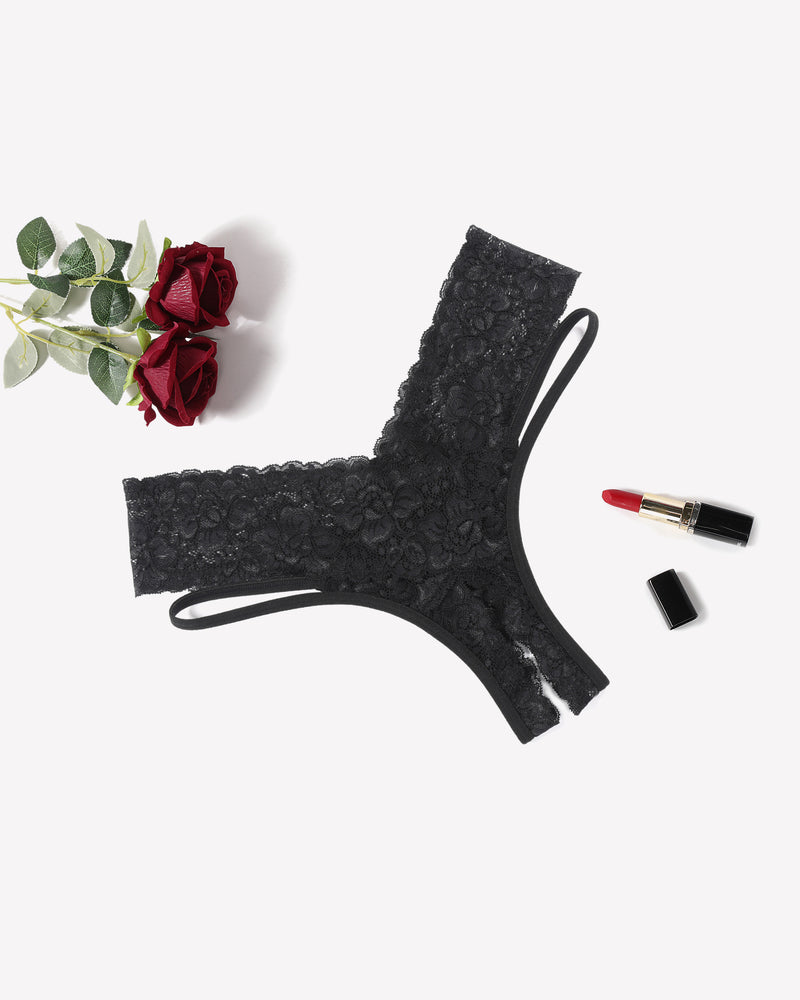 Black lace V-shape cheeky panties