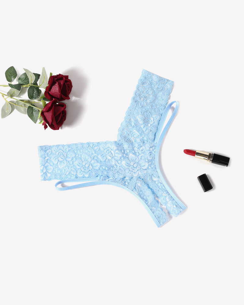 Light blue lace V-shape cheeky panties with scalloped edges
