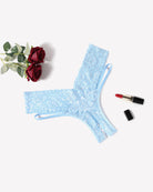 Light blue lace V-shape cheeky panties with scalloped edges