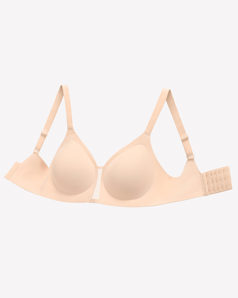 Nude wireless seamless bralette with V-neck cups and wide elastic underband