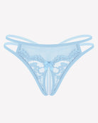 Light blue floral lace G-string panties with scalloped edges and center bow