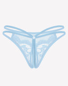 Light blue floral lace G-string panties with scalloped edges and center loop