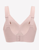 Seamless wireless push-up bra in salmon pink, scoop neckline, hook-and-eye back, wide straps