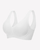 White seamless V-neck bralette with full-coverage cups and smooth, seam-free design.