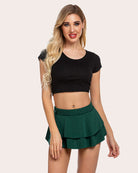 Green pleated mini ruffle lingerie skirt with tiered ruffle layers