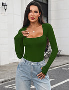 Green two-piece cami bodysuit with long sleeve mesh shrug and scoop neckline