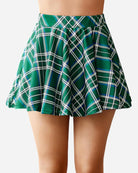 High waist A-line skirt in green and white plaid