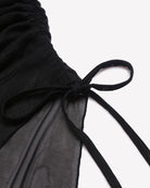 Black ruched mesh fabric with adjustable tie drawstring