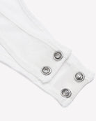 White mesh bodysuit cuff with snap-button details