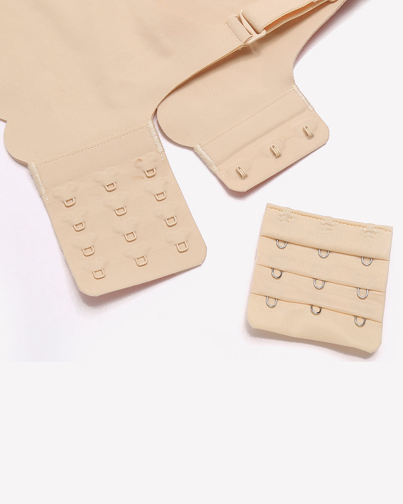 Wireless V-neck seamless full-coverage bra back straps and hook-and-eye closure, nude