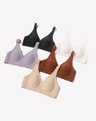 Wireless V-neck seamless full-coverage bras in assorted colors, smooth cups and straps