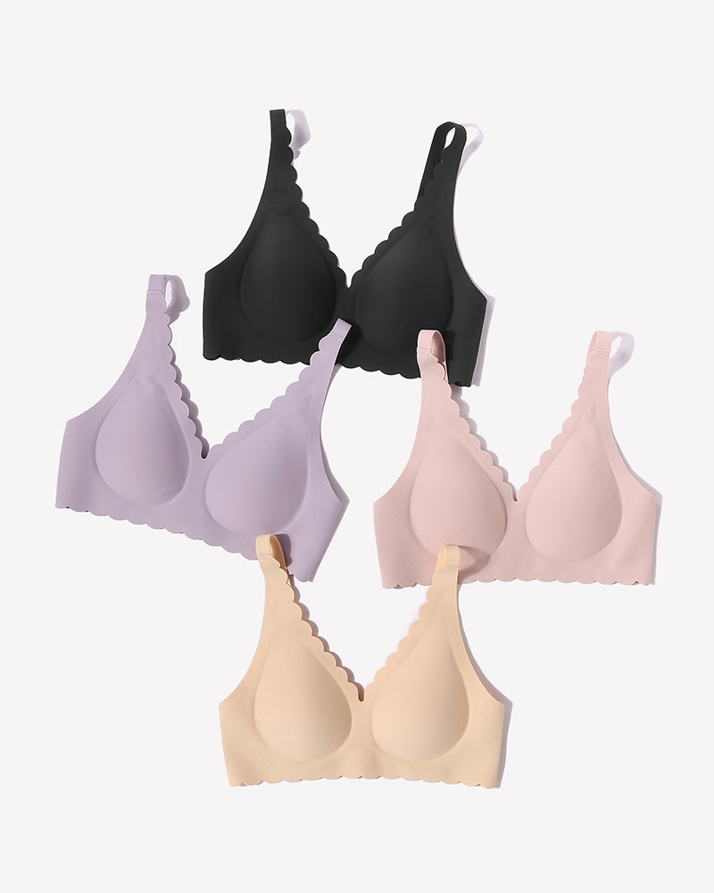 Wireless V-neck seamless full-coverage bras in assorted colors, v-neck front design