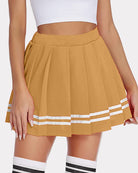 Mustard pleated school uniform skirt with white stripe band hem