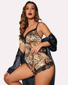 Leopard print satin lace camisole and shorts pajama set