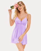 Lavender lace V-neck modal babydoll with bow-detail bust and gathered skirt