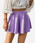 High-waist A-line skirt in lavender purple with pleated flare hem