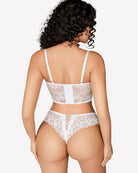 White lace cheeky thong with lace back panel and center cutout