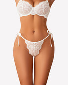 White floral lace thong with bow detail and tied side strings