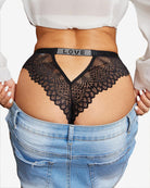 Black lace panty with rhinestone waistband and scalloped V-front