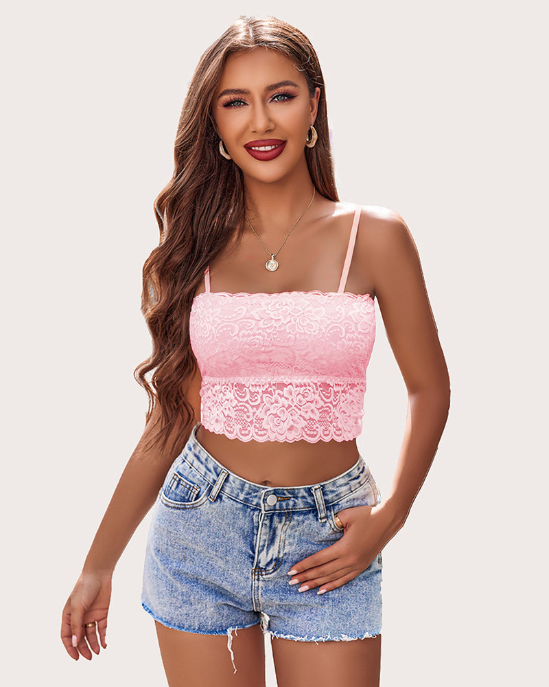 Lace tank top bralette, light pink lace with spaghetti straps