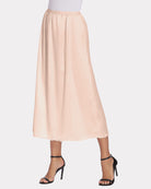 Light khaki satin half slip long underskirt with elastic waist and scalloped lace hem