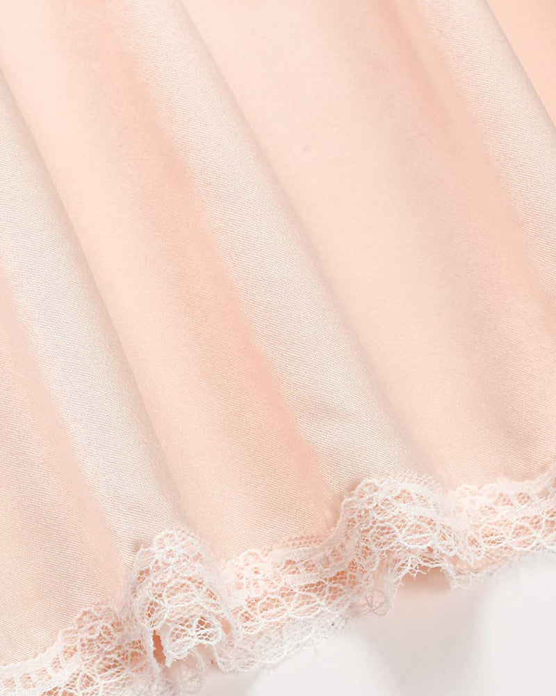 Beige satin half slip lace trim along the hem