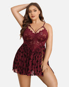 Plus size lace babydoll with butterfly print, lace bust and sheer pleated skirt