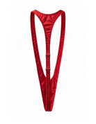 Red mankini thong with narrow straps and adjustable center bands
