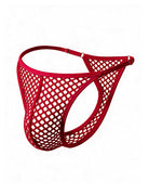 Red fishnet mesh G-string thong with adjustable side straps