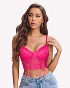 Pink lace underwire corset bralette with scalloped trim and crisscross lace-up