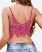 Lace spaghetti strap tank top, magenta with openwork floral lace at the back