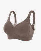 Wireless push-up bra, dark gray, wide straps with V-shaped neckline