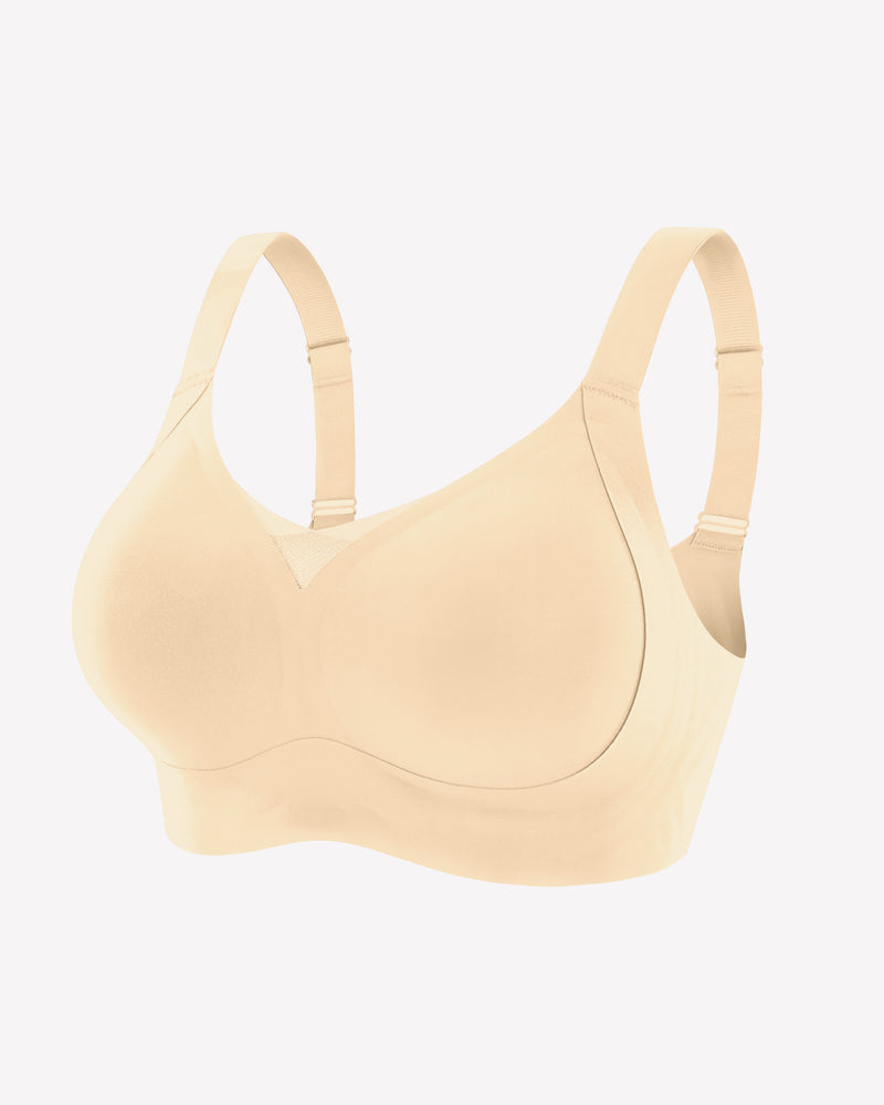 Wireless push-up bra, light cream, wide straps and molded undercup support