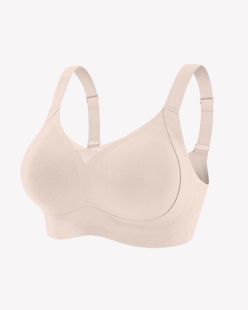 Wireless push-up bra, nude beige, wide straps and molded cups